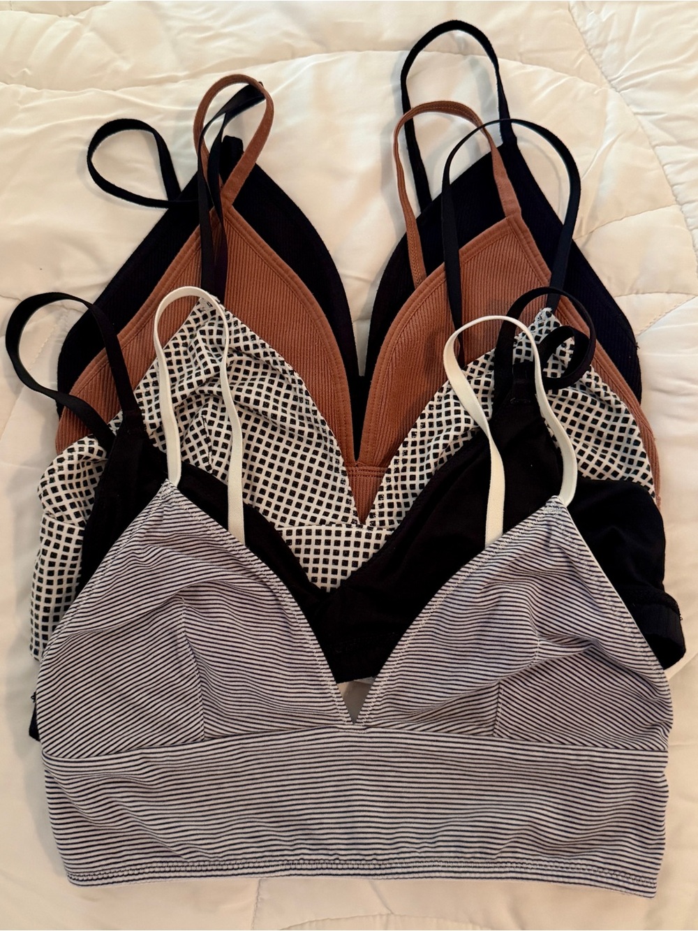 Multiples Bralette Pack — Black, Brown, White & Navy Stripe